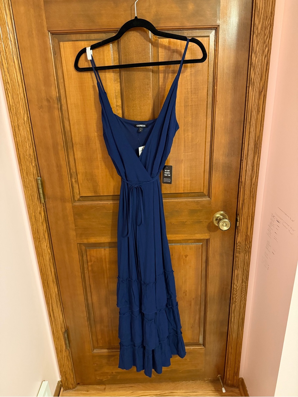 Express Navy Spaghetti-Strap Wrap Maxi Dress